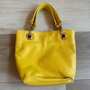 Genuine Leather Yellow Handbag Gold Hardware Small Tote Bag